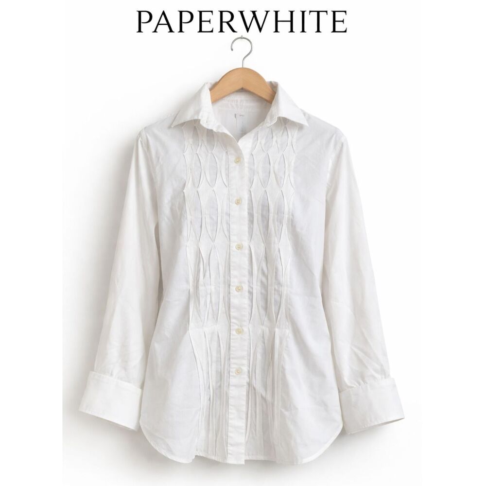 Paperwhite Women Blouse Sz 10 White Diamond Pleated Front Detail